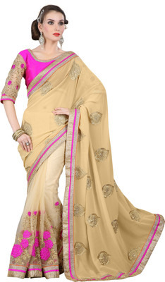 

Khushali Self Design, Embroidered, Embellished Fashion Net, Georgette Saree(Beige, Pink)