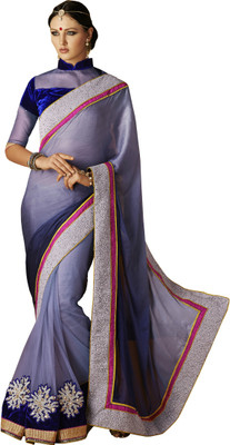Ewows Self Design Fashion Crepe, Jacquard Saree(Light Blue)