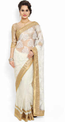 

Soch Self Design Fashion Net Saree(White), Off white