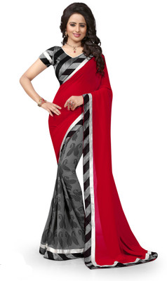 

Indianbeauty Self Design, Printed Fashion Georgette Saree(Red, Grey), Grey;red