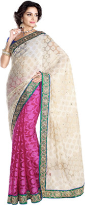 

Soch Printed Fashion Chiffon Saree(White, Pink)