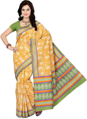 

Ishin Printed Fashion Art Silk Saree(Yellow), Yellow & green