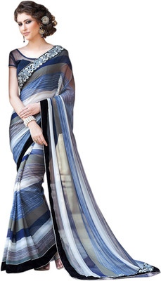 

Saara Printed Daily Wear Georgette Saree(White, Blue)
