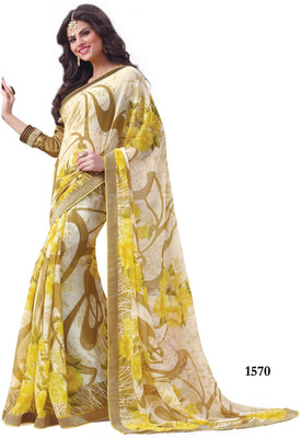 

Indianbeauty Self Design, Printed Bollywood Georgette Saree(Beige)