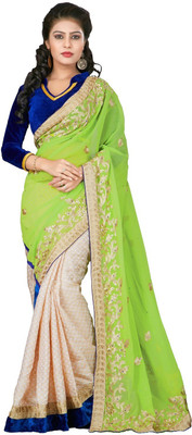 Vandv Shop Printed Fashion Handloom Georgette Saree(Green)