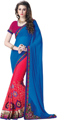 Parisha Embroidered Daily Wear Georgette Saree(Blue, Pink)