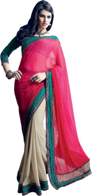 

Valeska Printed Fashion Georgette Saree(Pink), Pink;cream