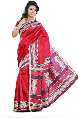 

JTInternational Printed Bhagalpuri Silk Saree(Pink)