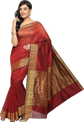 

Pavechas Solid Banarasi Silk Cotton Blend Saree(Maroon
