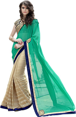 

Jiya Self Design, Embroidered, Embellished Fashion Georgette, Chiffon Saree(Green, Beige, Black), Beige;black;green