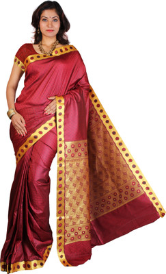 

Kanheyas Self Design, Embellished Fashion Handloom Poly Silk Saree(Red)