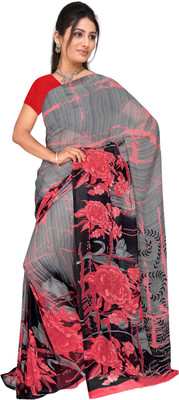 

Lovelylook Printed Daily Wear Georgette Saree(Grey, Pink)