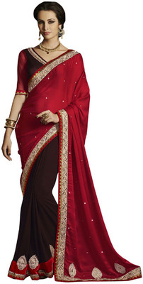 

Desi Butik Self Design Fashion Satin Saree(Red)