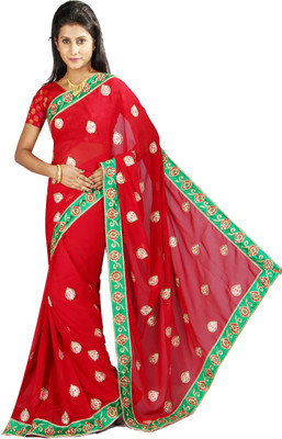 

Anushree Saree Self Design Fashion Chanderi Saree(Multicolor), Red-green