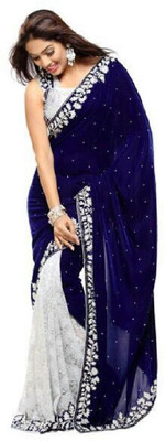 

Divy Self Design Bollywood Net Saree(Blue, White