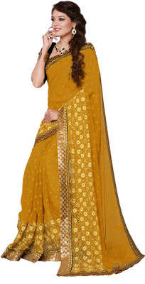 

Khoobee Self Design, Embroidered Fashion Chiffon, Jacquard Saree(Yellow)