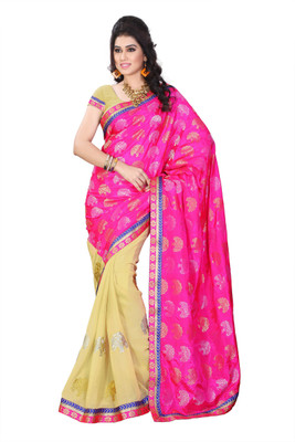 

Diva Fashion-Surat Embroidered Bollywood Handloom Jacquard, Georgette Saree(Pink, Beige), Beige;pink