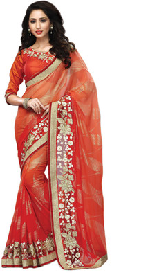 Suvastram Solid Fashion Georgette Saree(Orange)