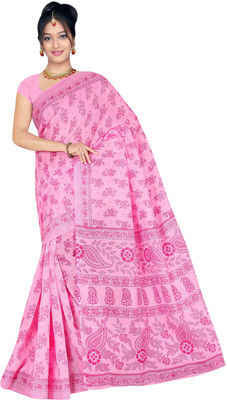 

revathi textiles Printed Gadwal Cotton Saree(Pink)