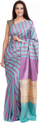 

Elite Handicrafts Striped Bhagalpuri Handloom Tussar Silk Saree(Multicolor), Purple