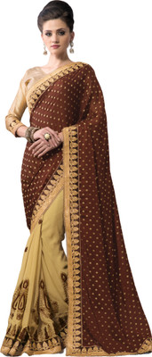 

M.S.Retail Self Design Fashion Chiffon, Crepe Saree(Brown, Beige), Beige;brown