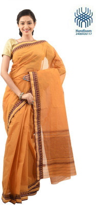 Tantuja Self Design Tangail Handloom Cotton Saree(Brown)