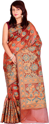 

Chandrakala Self Design Banarasi Cotton Saree(Brown)