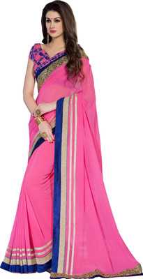 

Khoobee Self Design, Embroidered, Embellished Fashion Georgette Saree(Pink)