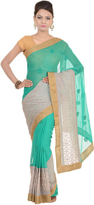 

Kdc Sarees Embroidered Banarasi Handloom Chiffon Saree(Green), Rama