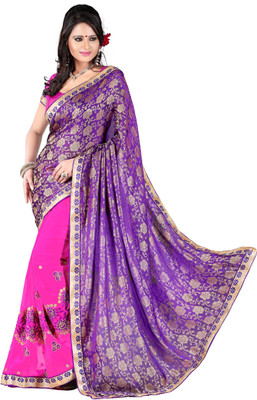 

Khoobee Embroidered Fashion Georgette Saree(Pink, Purple)
