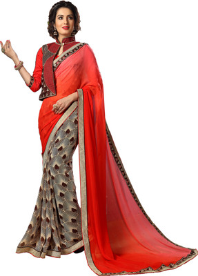 

Khoobee Self Design, Printed, Embellished Fashion Georgette Saree(Red, Pink, Beige, Brown), Beige;brown;pink;red
