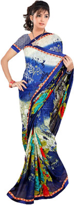 

Party Wear Dresses Printed Fashion Georgette Saree(Blue)