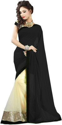 

Dancing Girl Plain Bollywood Georgette Saree(Black, White)