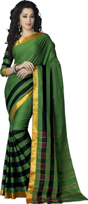

M.S.Retail Striped Bollywood Cotton Saree(Green)