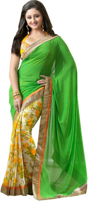 

Brijraj Printed Fashion Georgette Saree(White, Green, Yellow), Cream;green;yellow