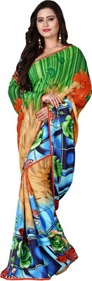 

Khoobee Floral Print Fashion Georgette Saree(Green, Multicolor)