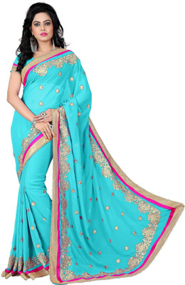 

Vishakha Fashion Embroidered Fashion Georgette Saree(Blue)