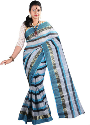 

Hawai Striped Fashion Cotton Saree(Blue)
