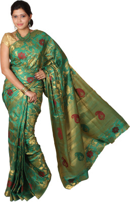 

Mimosa Paisley Kanjivaram Handloom Art Silk Saree(Green)