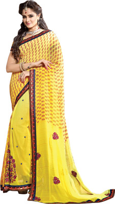 

Khushali Self Design, Embroidered, Embellished Fashion Georgette Saree(Yellow)