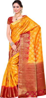 

Mimosa Woven Kanjivaram Tussar Silk Saree(Gold)