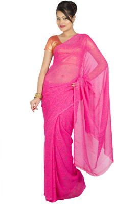 

Jaipur Kurti Printed Bandhej Chiffon Saree(Pink)