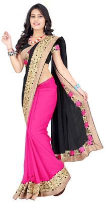 Kuki Fashion Embellished Bollywood Poly Georgette Saree(Black)