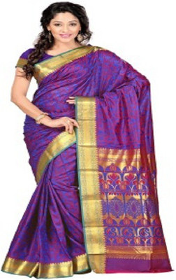

Dheera Collections Woven Kanjivaram Art Silk Saree(Purple, Multicolor), Multicolour;purple