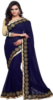 

Sourbh Sarees Solid Fashion Georgette Saree(Dark Blue), Navy blue