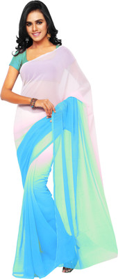 

Aruna Sarees Solid Fashion Chiffon Saree(Blue), Blue & white saree