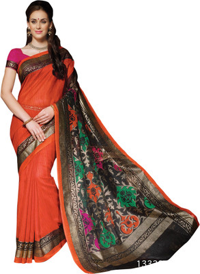 

Ewows Printed Bhagalpuri Silk Saree(Orange)