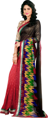 

Saara Printed Fashion Georgette Saree(Red, Black)