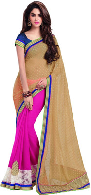

Saara Printed Fashion Chiffon Saree(Beige, Pink)