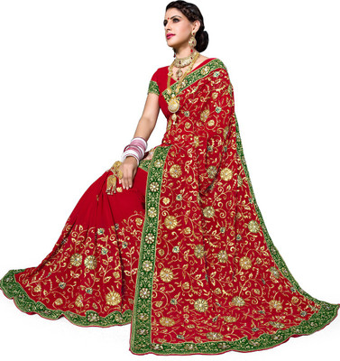 

Sourbh Sarees Embroidered Fashion Georgette Saree(Red)